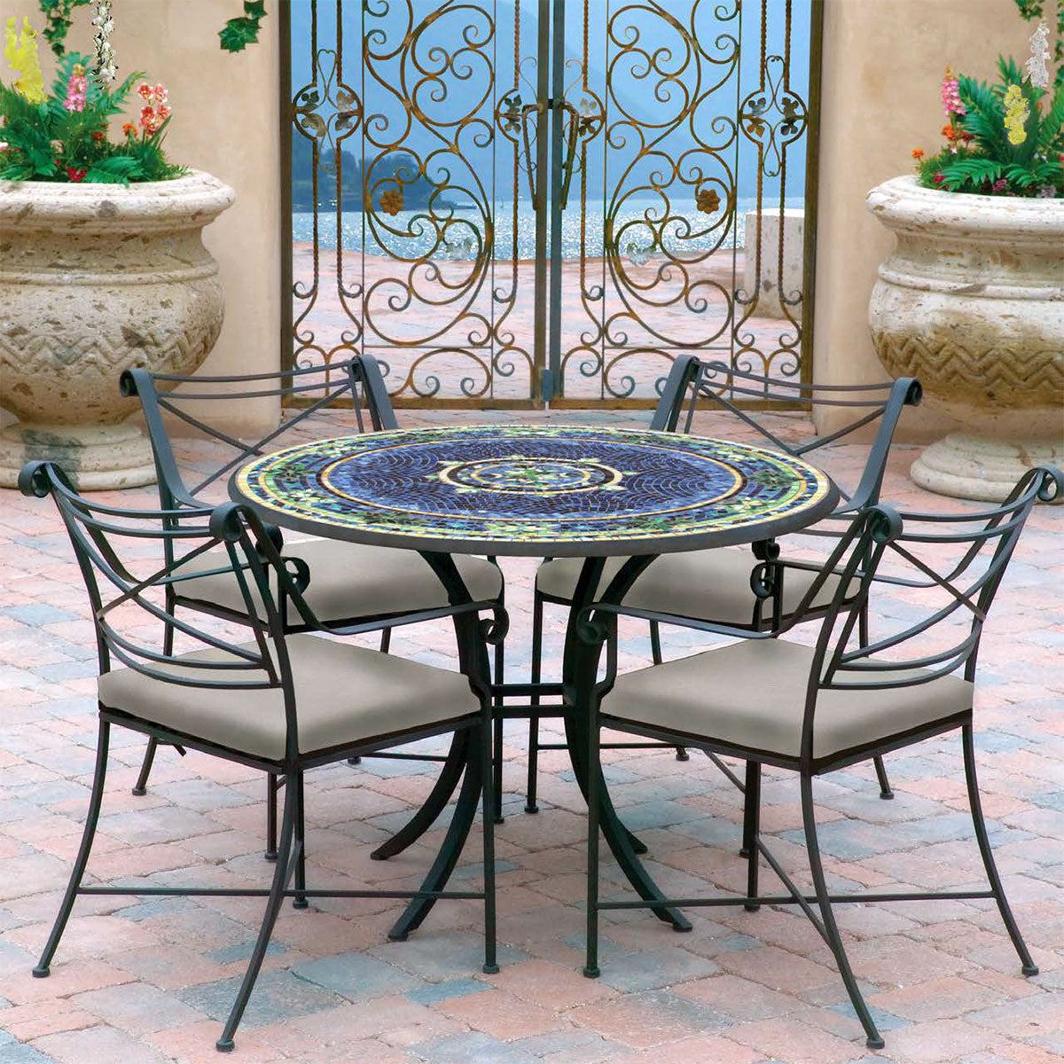 42" KNF Mosaic Patio Table Set w/4 Chairs
